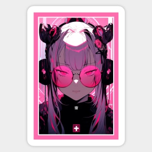 Aesthetic Anime Girl Pink Rosa Black | Quality Aesthetic Anime Design | Chibi Manga Anime Art Sticker